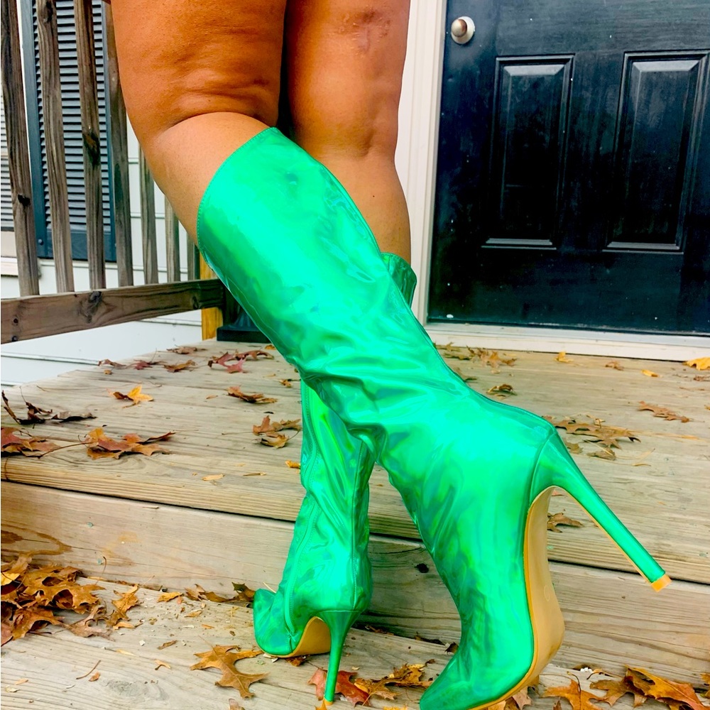 Emerald Patent Mid-Calf Stiletto Boots for Women Brand new No box